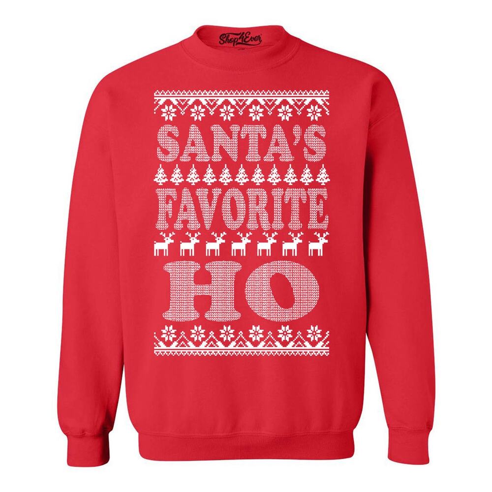 Shop4Ever Women’s Santa's Favorite Ho Crewnecks Ugly Christmas Sweatshirt Size M